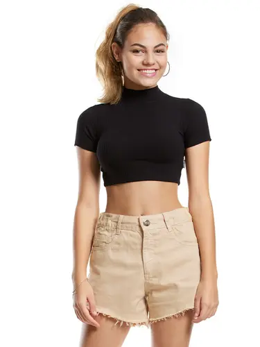 Shorts Sarja Cintura Alta Color Poah