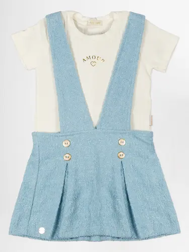 Salopete Tweed Com Blusa Canelada Amour Manga Curta