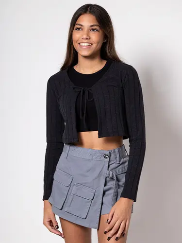 Casaco Cropped Canelado Amarração
