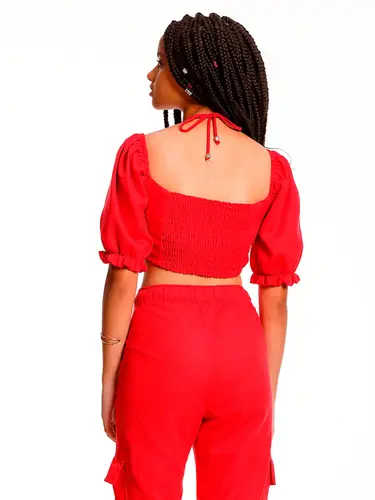 Blusa Cropped Manga Bufante
