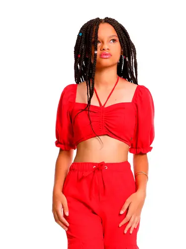 Blusa Cropped Manga Bufante