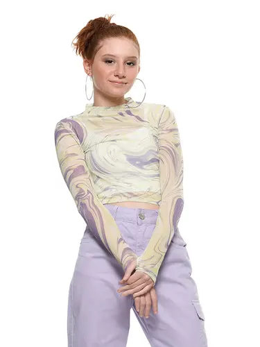 Blusa Tule Cropped Com Top Colorful