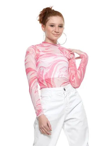 Blusa Tule Com Top Cotton Abstract
