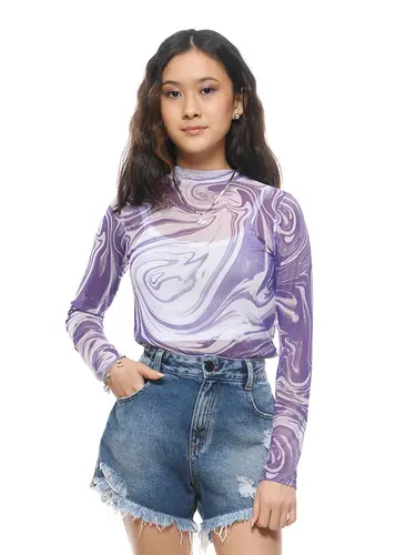 Blusa Tule Com Top Cotton Abstract