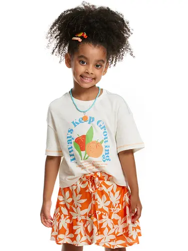 Conjunto Blusa e Shorts Saia Viscose Floral Fruit