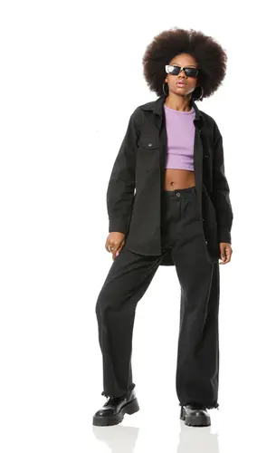 Kit Camisa Shacket E Calça Wide Leg Sarja Color