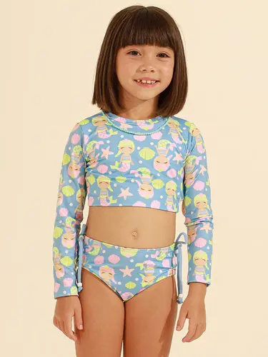 Kit Beachwear Infantil Cropped Fundo Do Mar