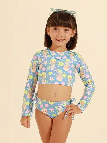 Kit Beachwear Infantil Cropped Fundo Do Mar