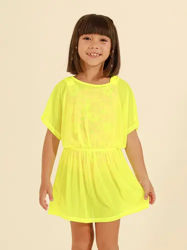 Saída De Praia Infantil Vestido Tule Mini