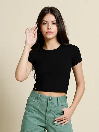 Blusa Cropped Canelado Basic