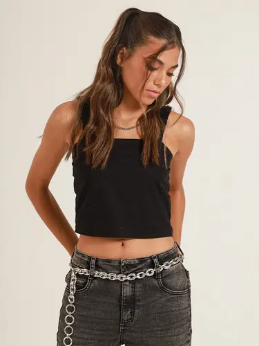 Blusa Cropped Strass Black