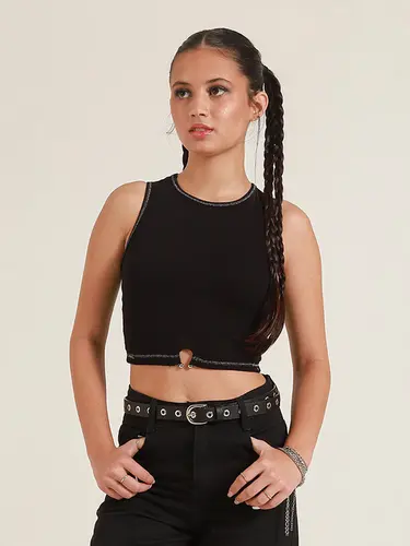 Blusa Baby Tee Canelado Piercing