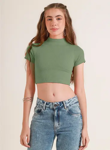 Top Gola Alta Canelado Jade