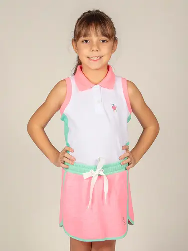 Conjunto Infantil Regata Polo E Shorts Saia Moletinho Cute