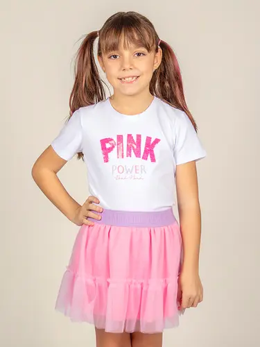 Conjunto Infantil Blusa E Saia Tule Pink