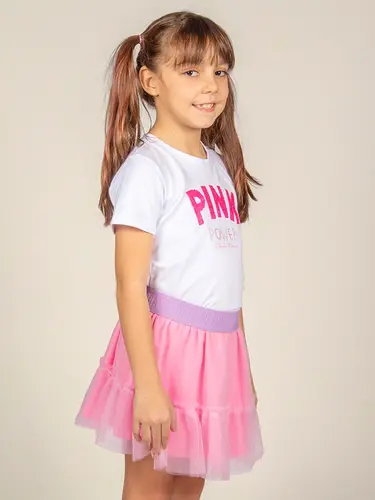 Conjunto Infantil Blusa E Saia Tule Pink