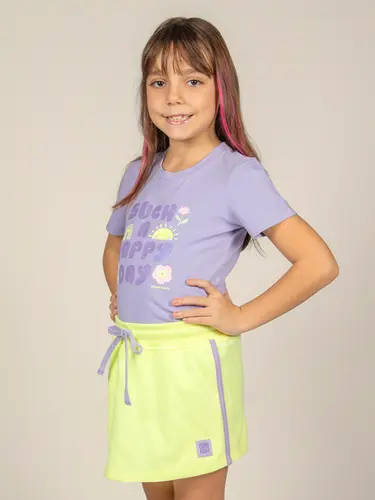 Conjunto Infantil Blusa E Shorts Saia Moletinho Happy Day