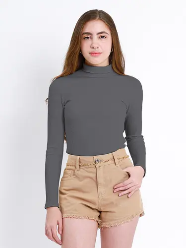 Blusa Canelada Gola Alta Teen