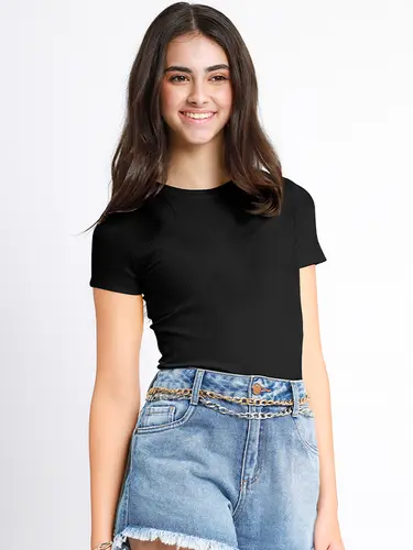 Blusa Canelada Basic Manga Curta