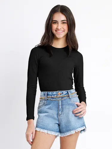 Blusa Canelada Basic Manga Longa