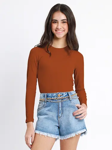 Blusa Canelada Basic Manga Longa