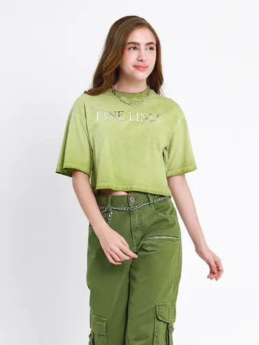 T-Shirt Cropped Fine Lines Stone