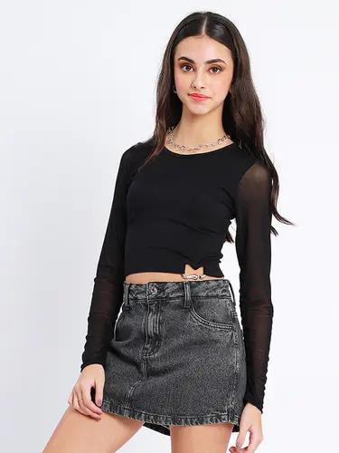 Blusa Cropped Viscolycra Com Transparência