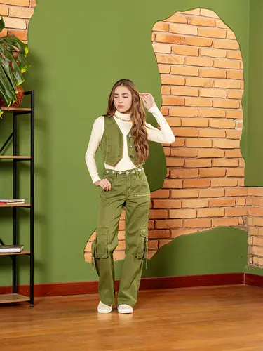 Calça Sarja Cargo Color