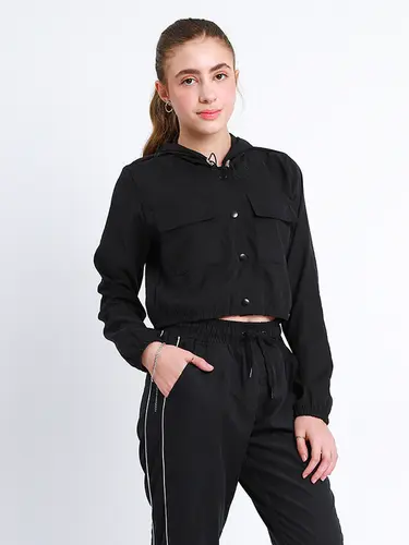 Jaqueta Cropped Microfibra com Capuz Street
