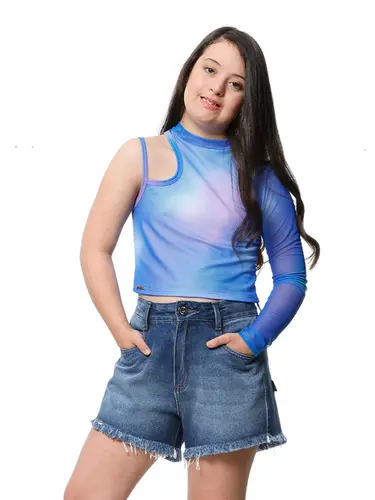 Blusa Cropped Com Tule Abstract
